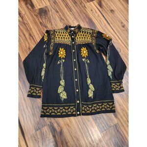 Rare Scottish Wool Bobble Knit Sunflower Cardigan Coat Sweater Maureen Goldie
